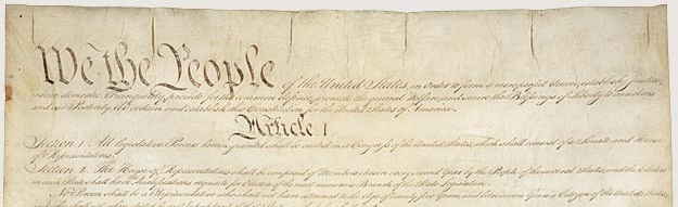 An image of the preamble to the US Constitution