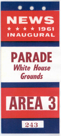 Press pass for President John F. Kennedy's inauguration