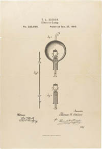 Thomas Edison's patent drawing for an improvement in electric lamps
