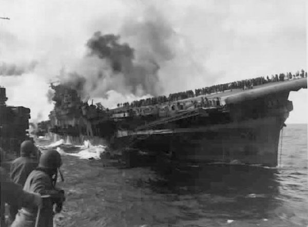 U.S.S. Franklin burning -- March 19, 1945