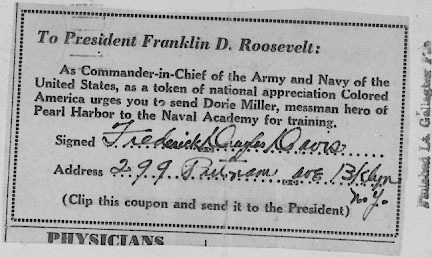 Coupon from Write-In Campaign to send Dorie Miller to the US Naval Academy
