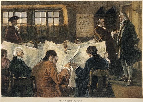 In the Reading Room of an 18th Century New York Coffee House In the Reading Room of an 18th Century New York Coffee House