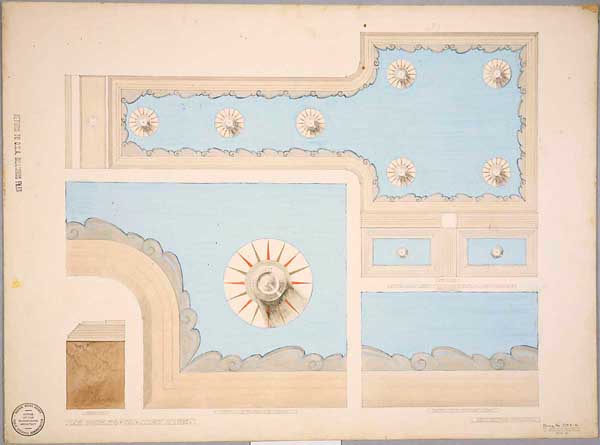"Los Angeles Cal. Court House Ceiling Detail of Entrance Lobby, Detail of Elevator Lobby, Decorative Painting"