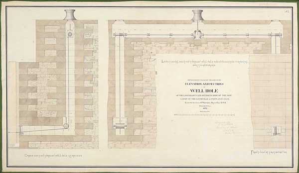 "Elevation and Sections of Well Hole of the Lowerlift Gate on North Side of the New Locks of the Louisville & Portland Canal"