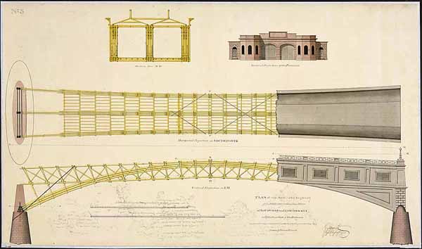 "Plan of one Arch (the highest) of the Bridges for the Ohio River at Louisville and Cincinnati and of the Front View of the Entrance" (No. 3) 
