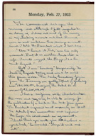 Diary of Theodore Joslin, secretary to President Herbert Hoover, February 27, 1933