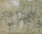 <em>African American soldiers mustered out at Little Rock, Arkansas,</em> drawing by Alfred R. Waud, published in <em>Harpers Weekly</em>, May 19, 1866 (Detail)