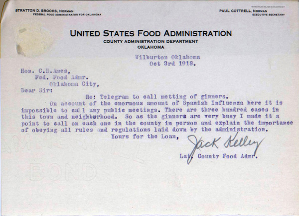 The flu interrupted the activities of the U.S. Food Administration 