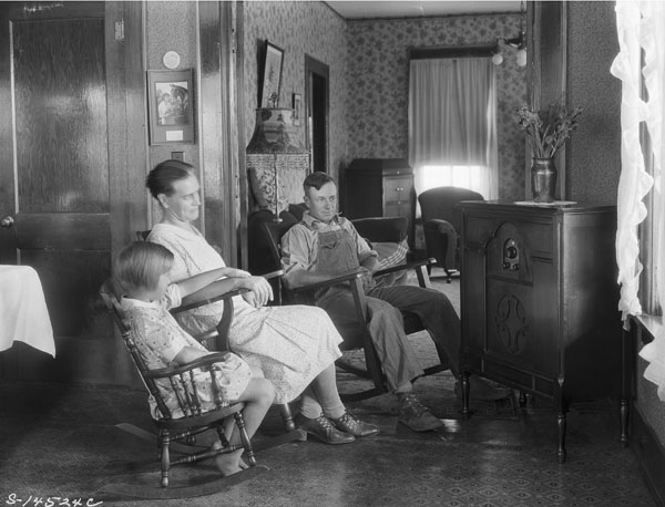 "Farm family listening to their radio"