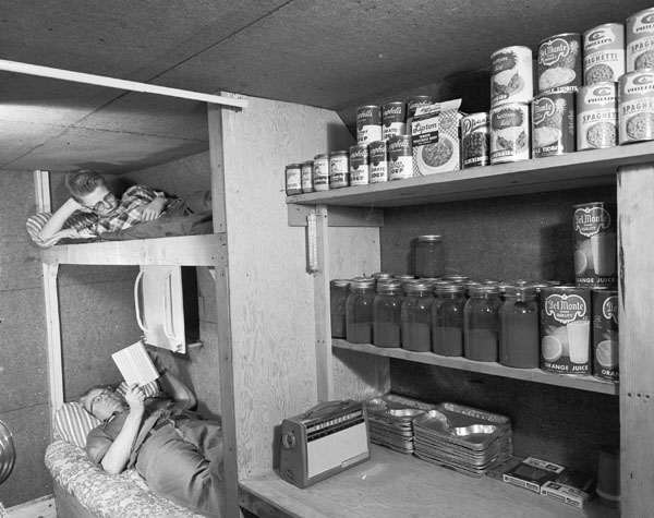 "Fallout shelter built by Louis Severance adjacent to his home near Akron, Mich.,..."