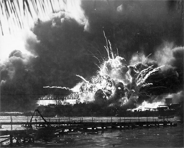 "USS Shaw(ddd-373) exploding during the Japanese raid on Pearl Harbor."