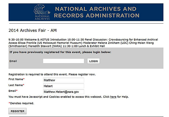 screenshot showing online registration