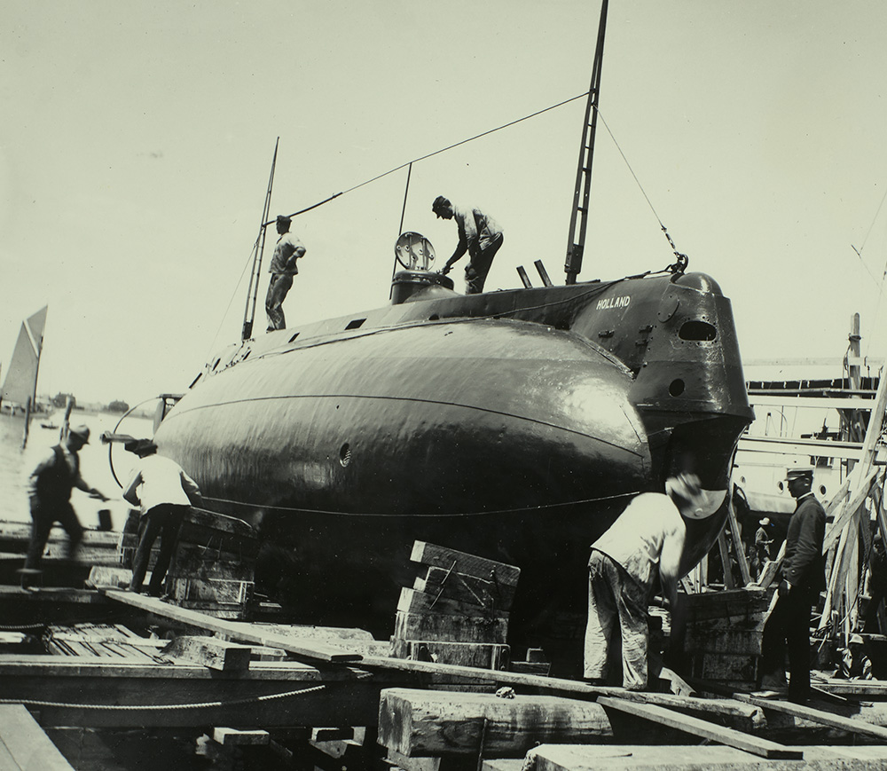USS Holand submarine in dry dock