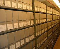 Shelves in the stacks of the National Archives