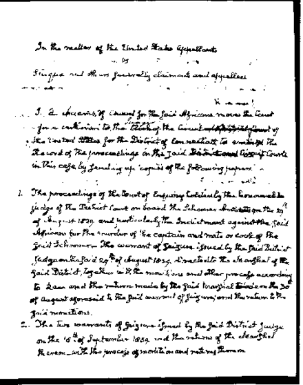 John Quincy Adams handwritten request, page 1