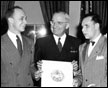 President Truman presents Blinded Veterans Association, Inc., with official insignia, 4/12/1948.