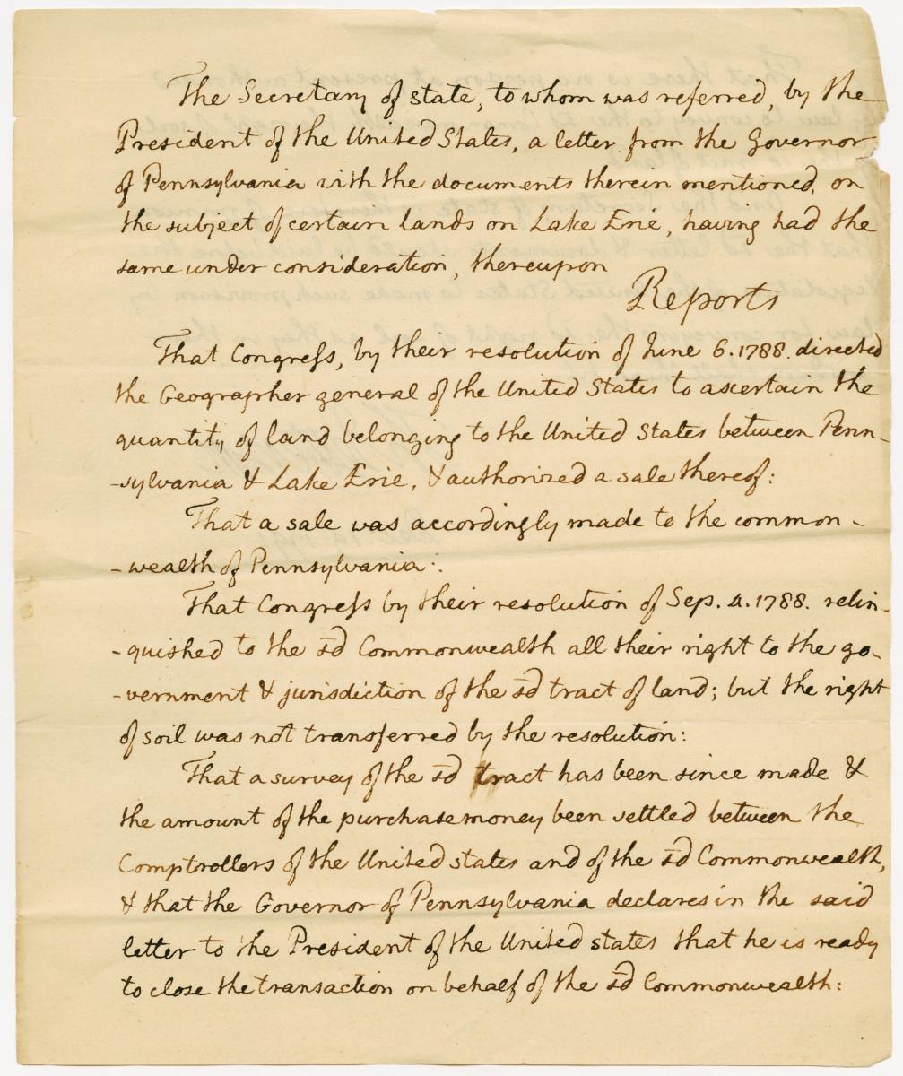 Letter from Secretary of State Thomas Jefferson