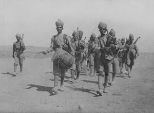 Indian troops enroute to the trenches. Scene during the Mesopotamian campaign