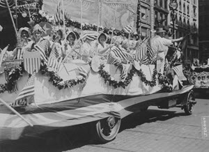 Independence Day Parade, New York City, July 4, 1918. Farmerettes float