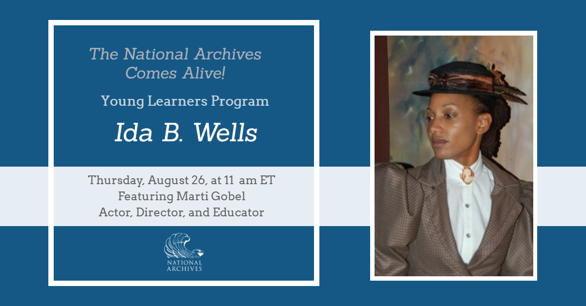 Young Learners Program with image of Ida B. Wells reenactor