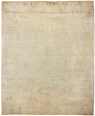 Copy of the Declaration of Independencde, signed July 4, 1776