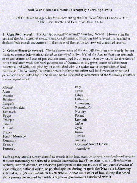 Initial Guidance to Agencies for Implementing the Nazi War Crimes Disclosure - 1