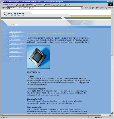 Web page for HD-Rosetta Archival Preservation Services