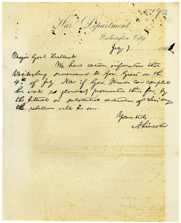 Lincoln to Halleck 1863