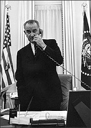 LBJ on phone