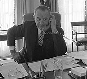 LBJ on telephone