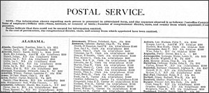 1911 Register page for the Postal Service