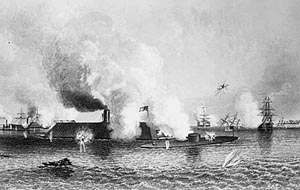 Monitor and Virinia battle in Hampton Roads