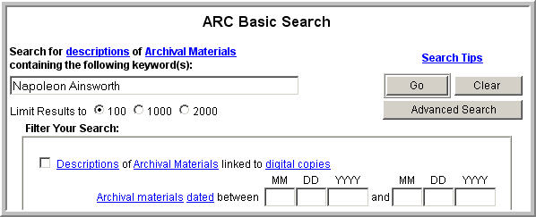 screenshot of ARC search