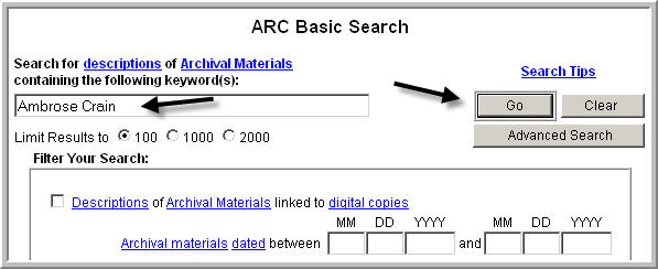 sample ARC search screen