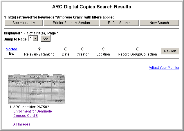 ARC search screen