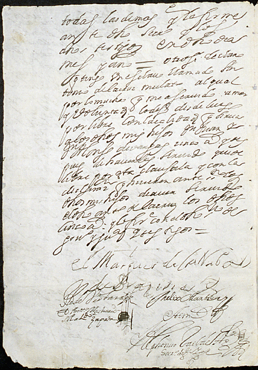 Penultimate (signature)  page of
Diego De Vargas's last will and testament