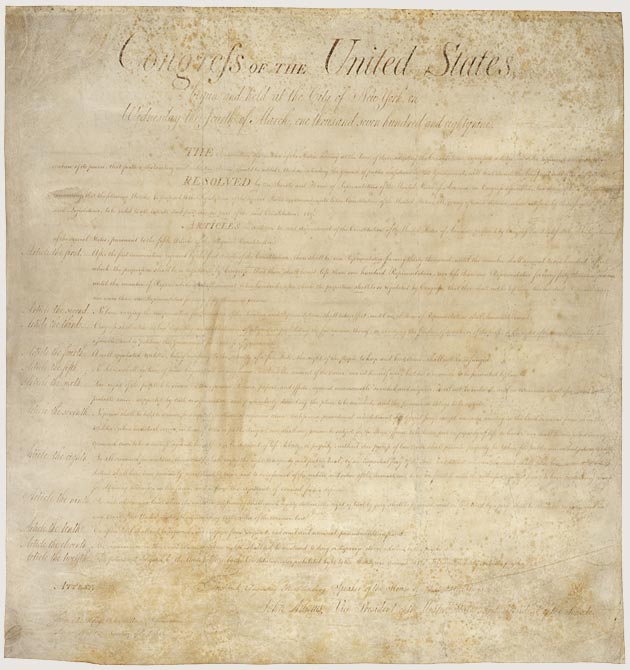First 10 Amendments to the United States Constitution