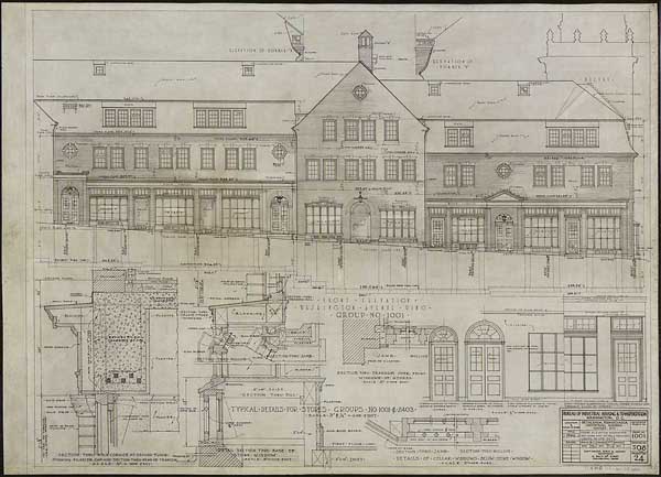 "Front Elevation, Washington Avenue Wing and Details for Stores"