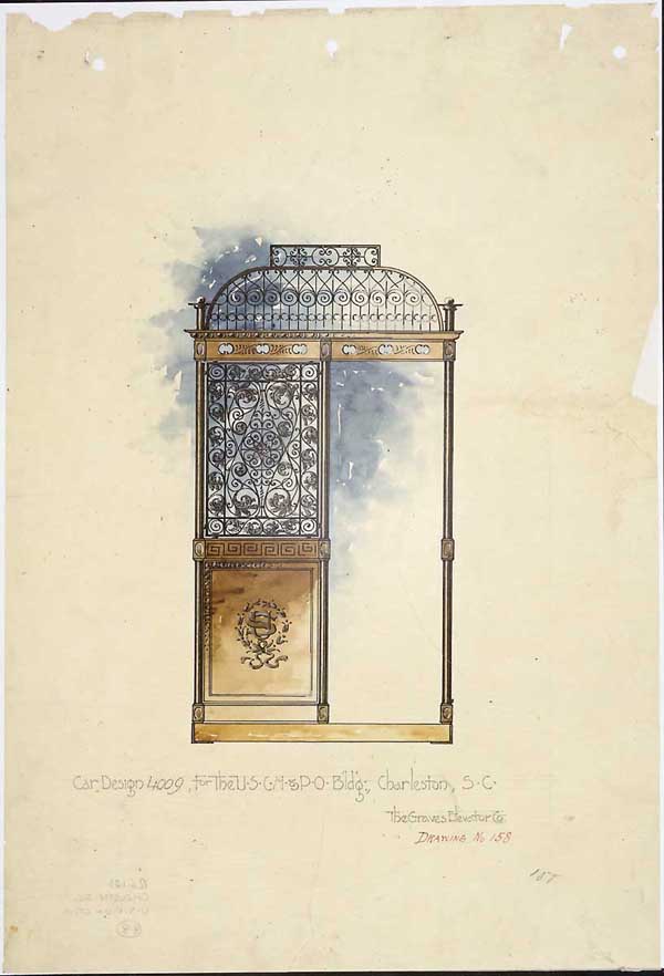 Car Design 4009 for an Elevator Car for the U.S. Courthouse and Post Office, Charleston, SC