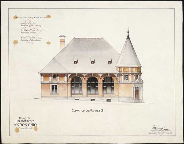 Elevation on Market Street, U.S. Post Office, Akron, Ohio