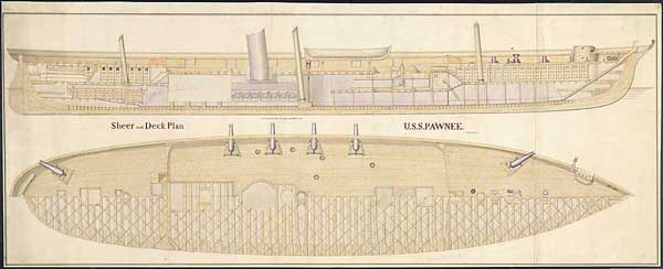 "U.S.S. Pawnee, Sheer and Deck Plan"