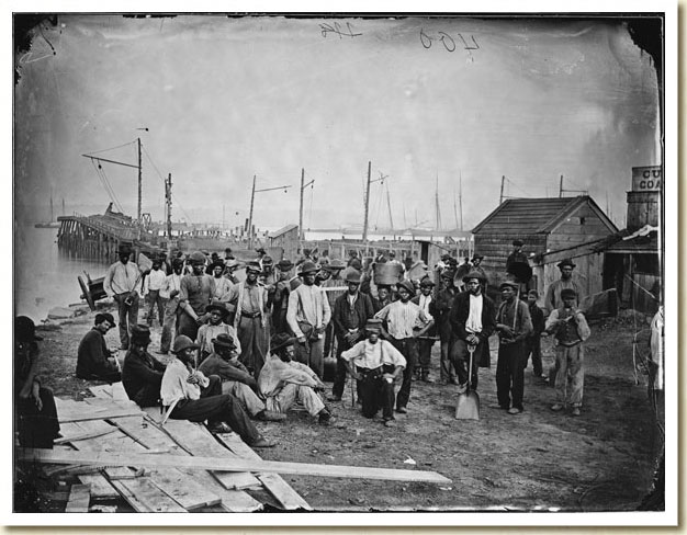 Photograph, African American laborers at Alexandria, near Coal Wharf, ca. 1865