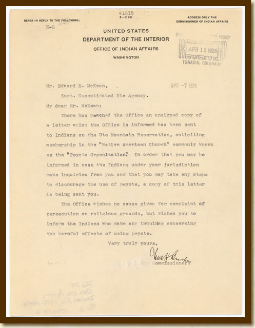 Letter from Indian Affairs Commissioner Charles Burke