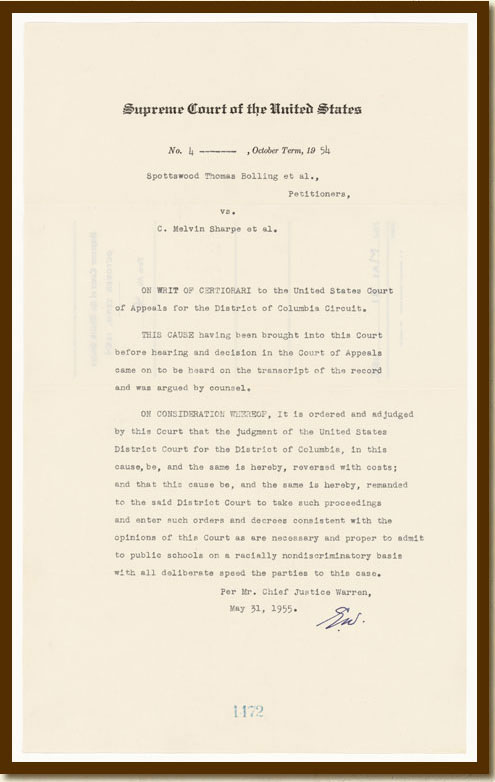 Opinion on Writ of Certiorari, Bolling v. Sharpe