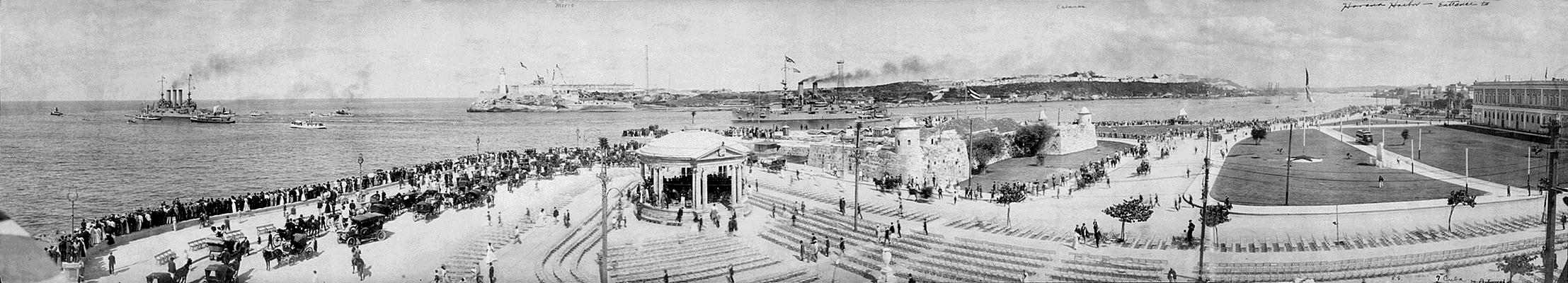 View of Havana harbor, Cuba, with vessels of the U.S. Atlantic Fleet in the distance