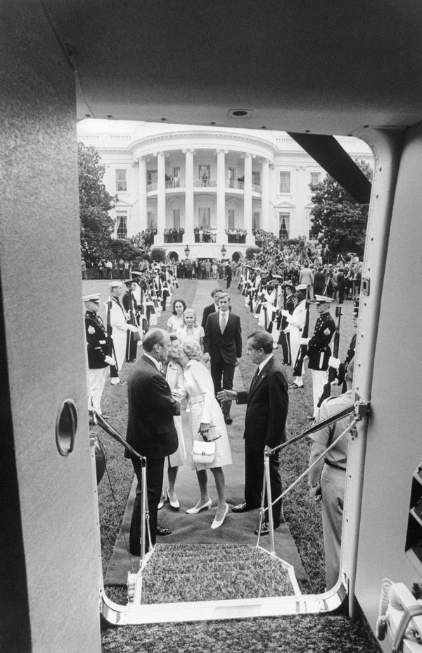 "Richard Nixon departs from the White House before Gerald Ford was sworn in as President"