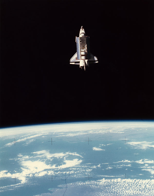 "Scenes of the Space Shuttle Challenger taken with a 70mm camera onboard the shuttle pallet satellite (SPAS-01)"