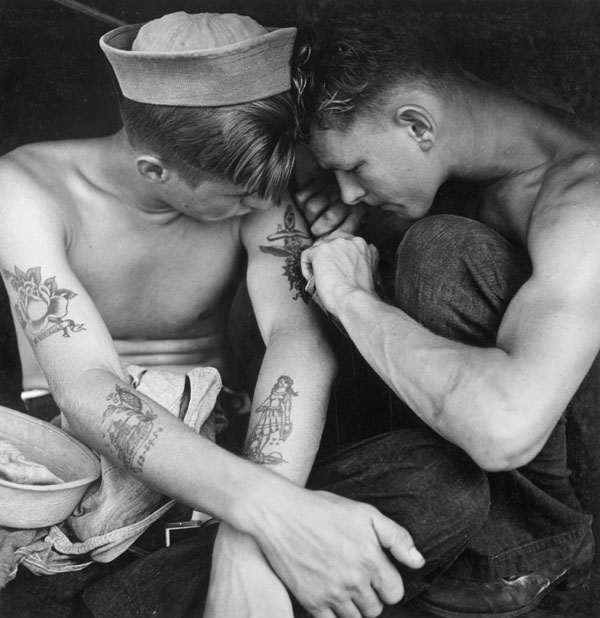 "Much tattooed sailor aboard the USS New Jersey (BB 62)"