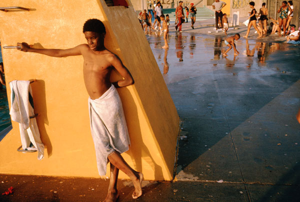 "Boy against a yellow platform at the Kosciusko Swimming Pool...."