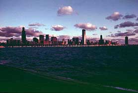 Sunrise on Lake Michigan with Chicago shown in the background. March 1973 NWDNS-412-DA-13736)